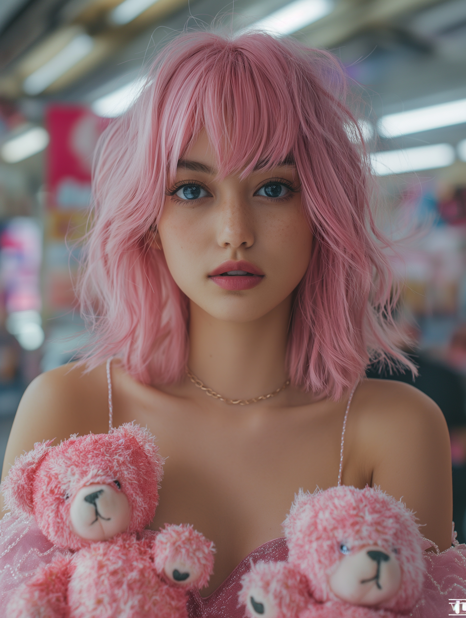 Portrait of a Young Woman with Pink Hair