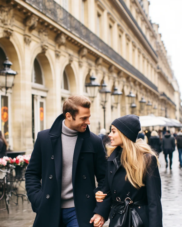 Stylish Couple's Winter Walk in the City