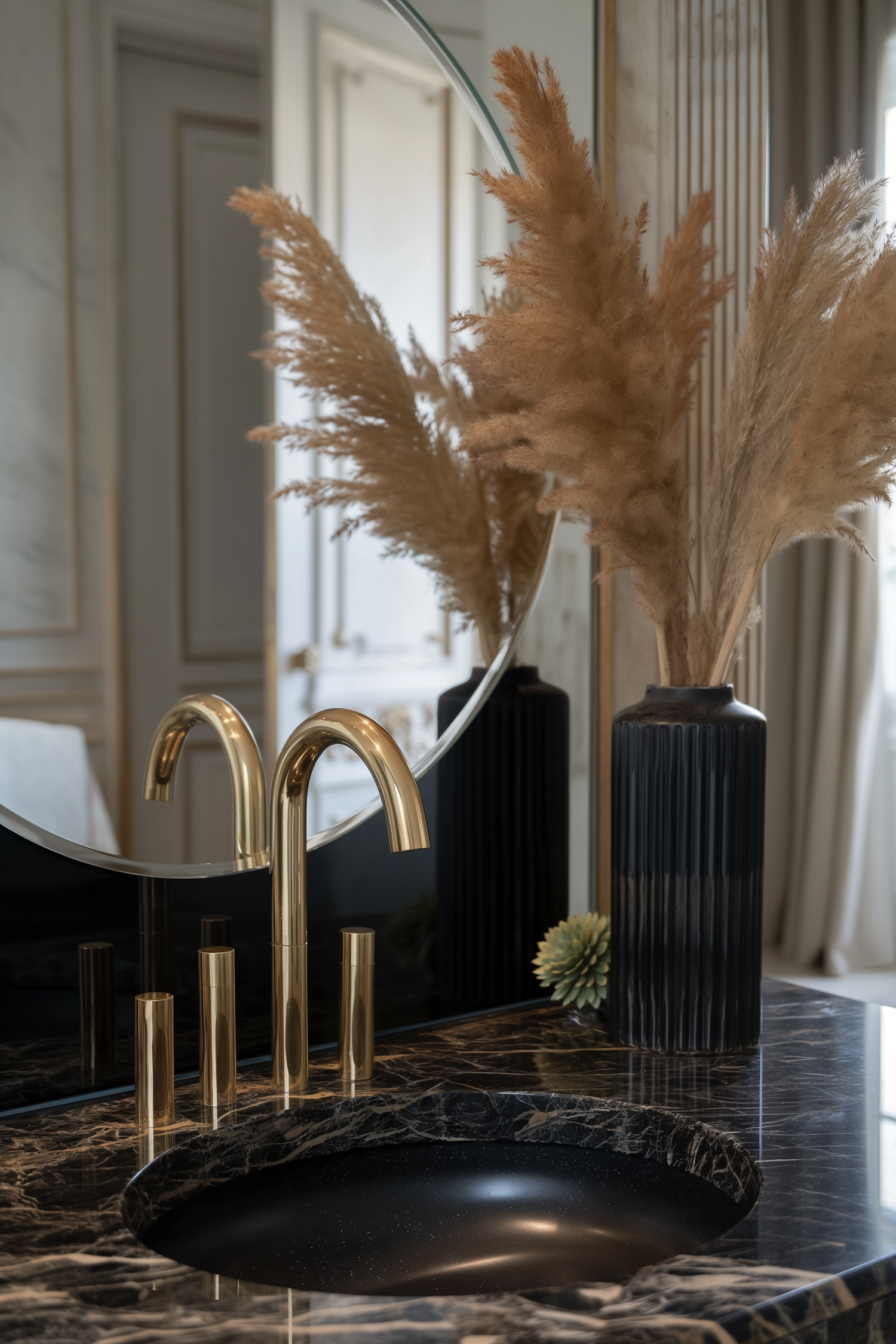 Luxurious Modern Bathroom with Black Marble Sink