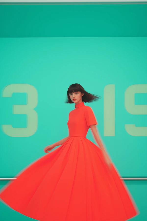 Woman in Red Dress with Graphic Background