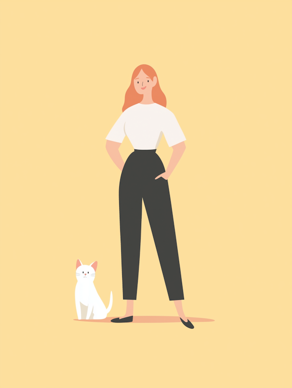 Confident Woman with White Cat