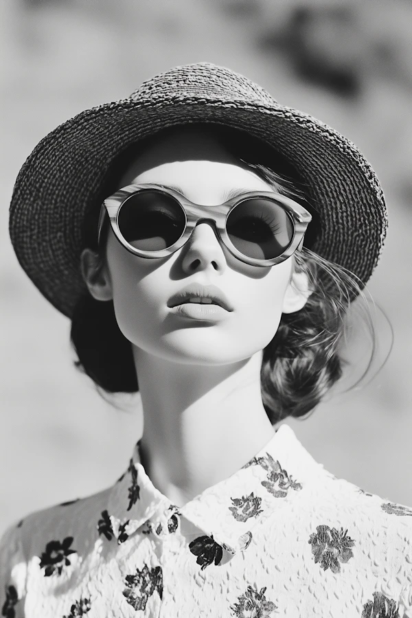 Monochrome Portrait with Straw Hat