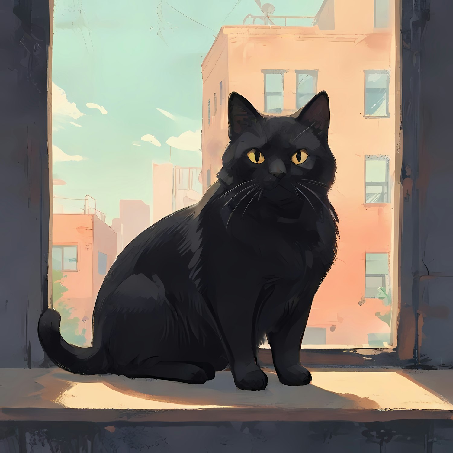 Black Cat on Windowsill