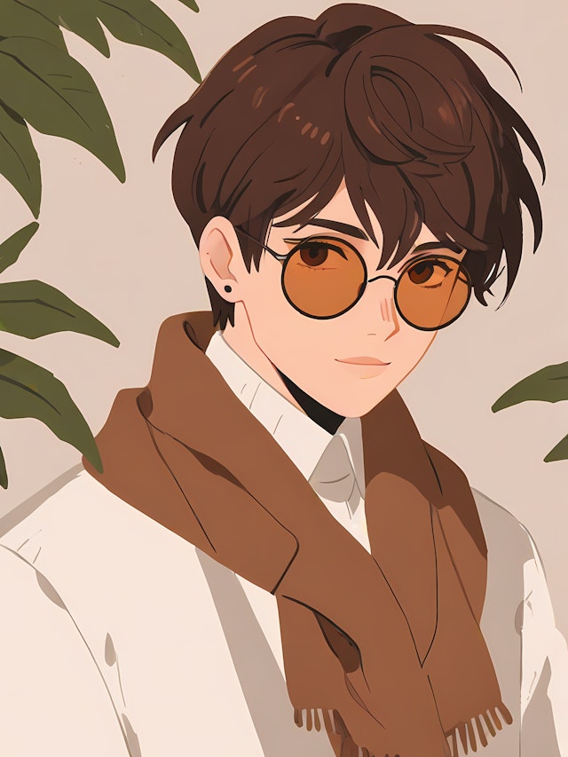 Illustrated Character with Amber Glasses