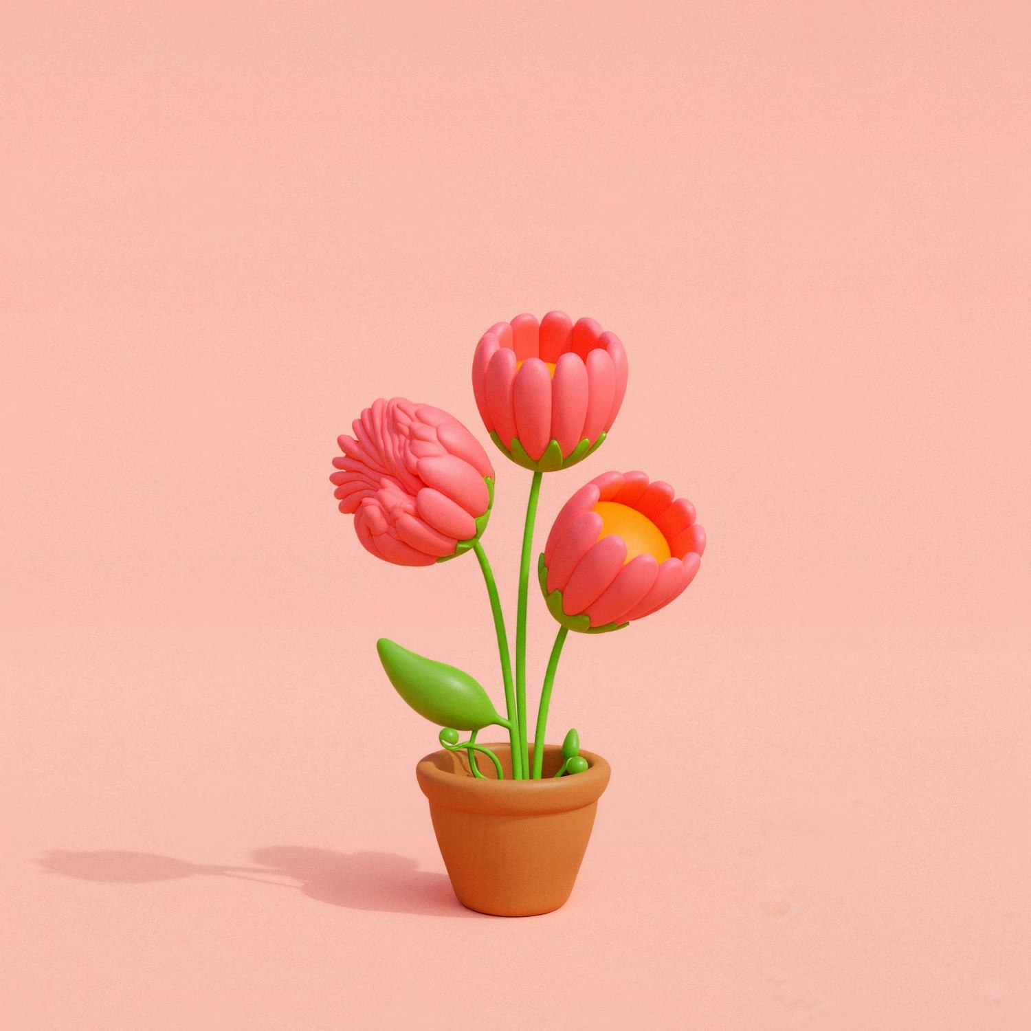 Stylized Potted Plant with Pink Flowers