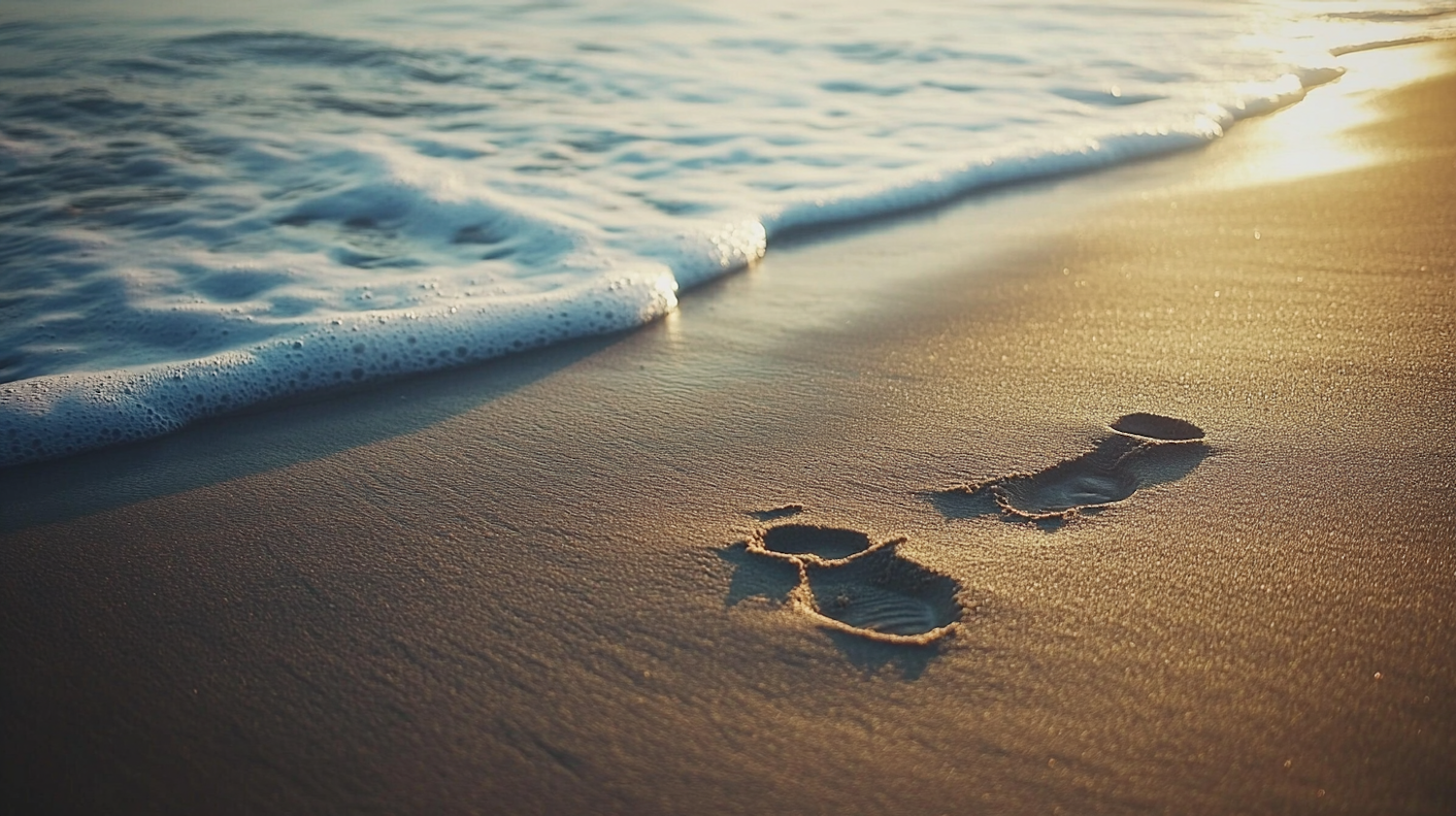 Serene Beach Scene with Footprints