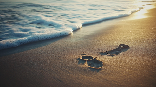 Serene Beach Scene with Footprints