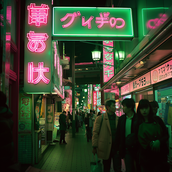 Vivid Japanese Street Scene at Night