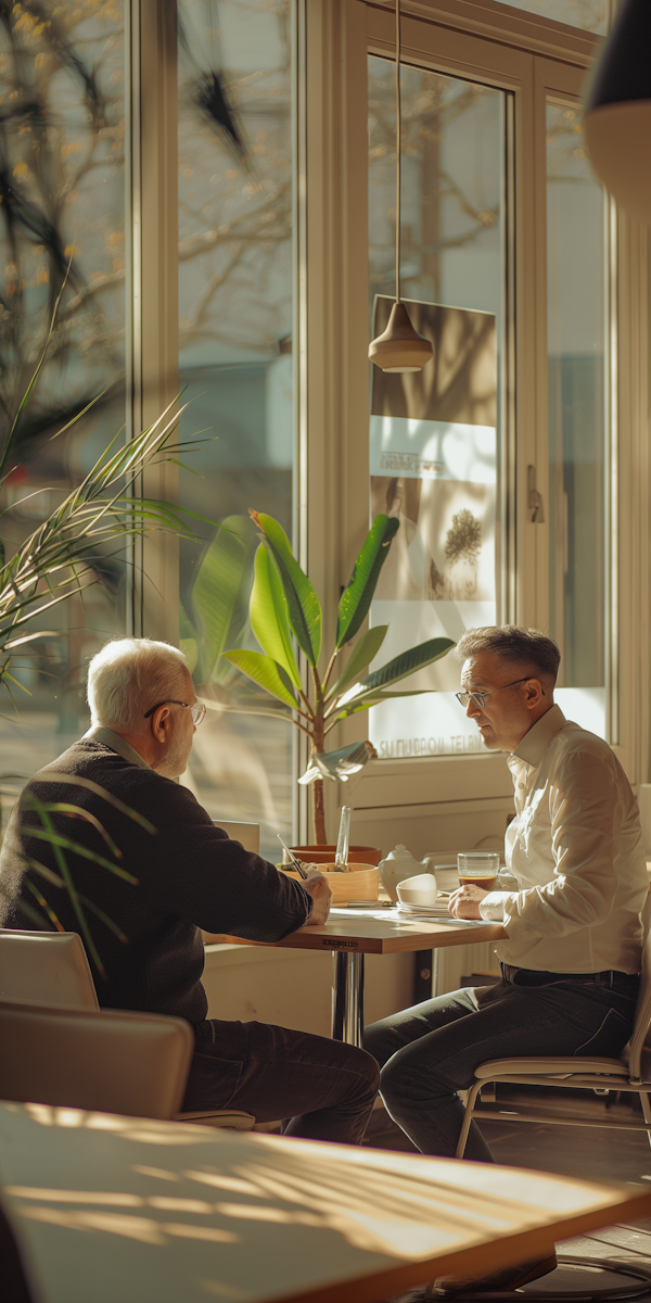 Sunlit Cafe Conversation