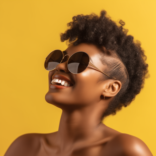 Cheerful Young Woman with Stylish Sunglasses and Afro