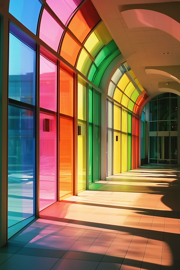 Vibrant Corridor with Stained Glass
