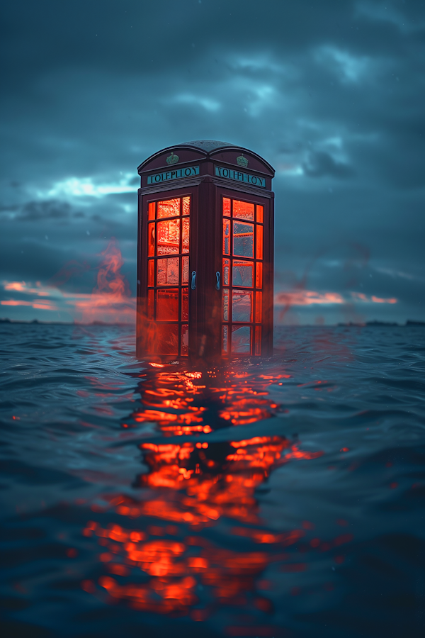 Isolated British Telephone Box in Water