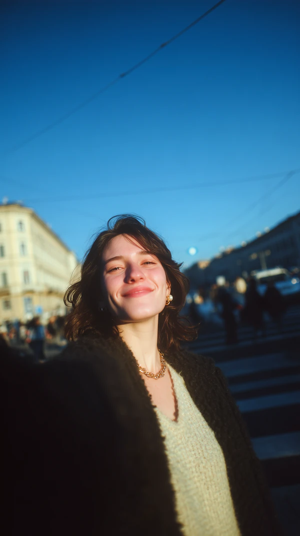 Smiling Woman in Urban Scene