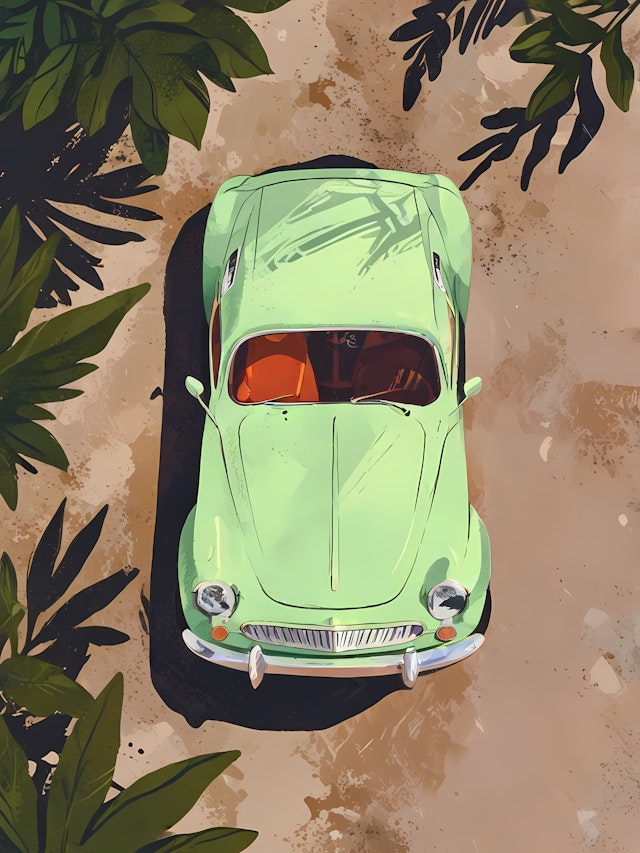 Vintage Car in Tropical Setting