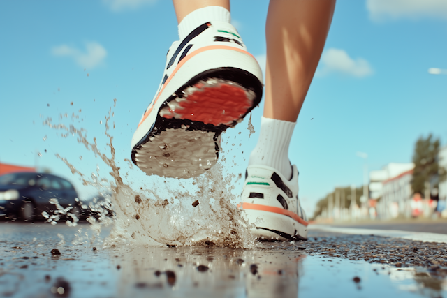 Runner Splashing Puddle