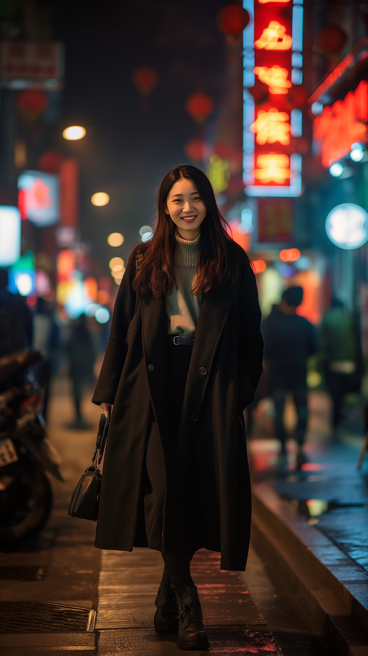 Vibrant Urban Festival Scene with Smiling Woman