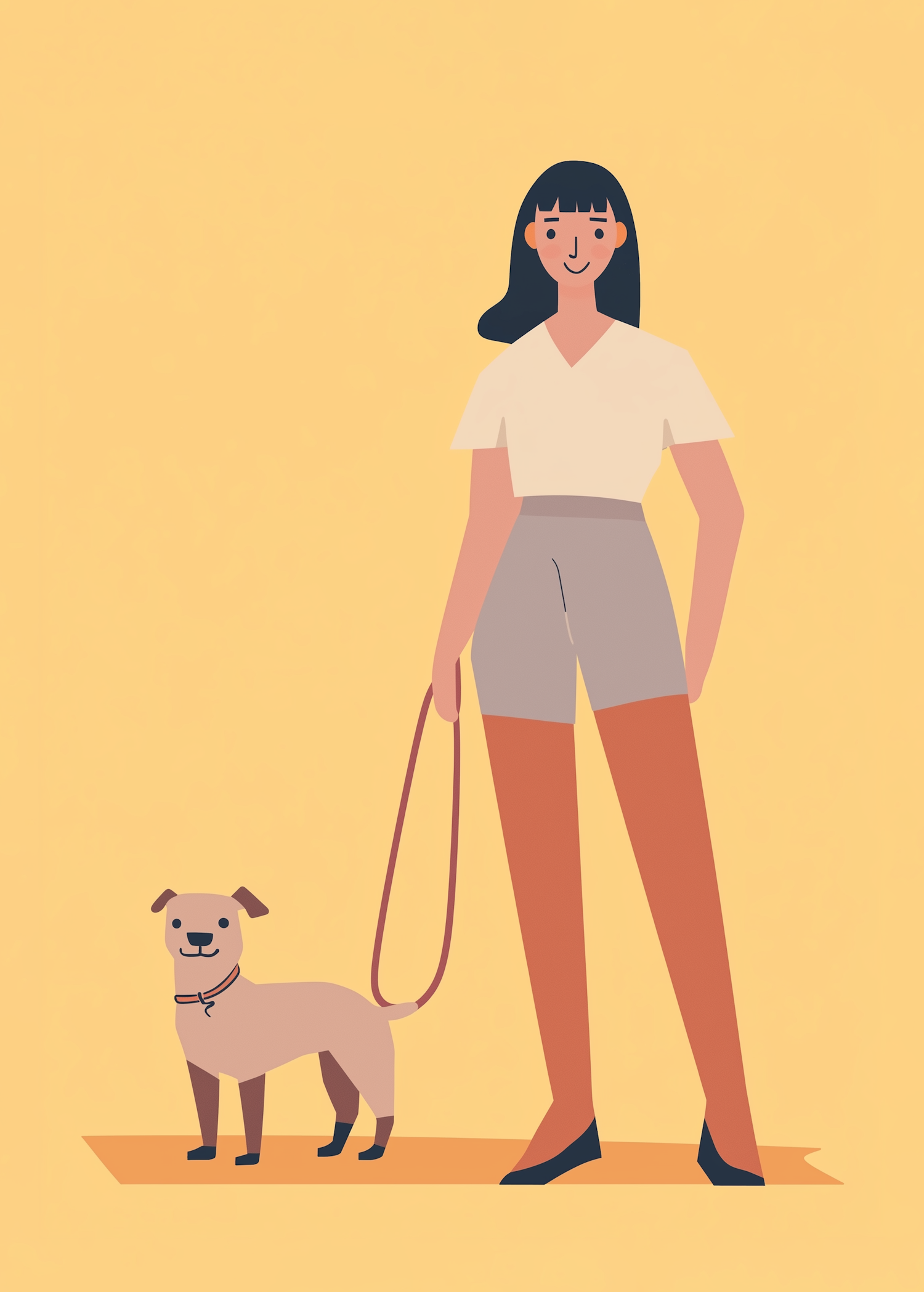 Young Woman with Dog Illustration