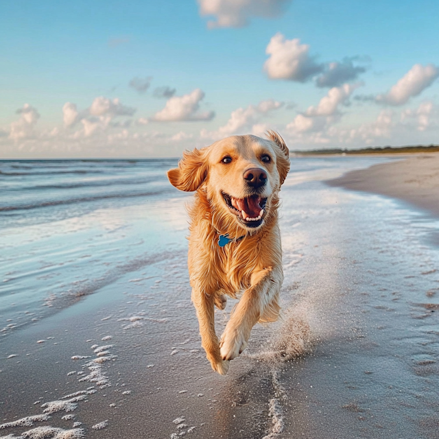 Joyful Golden Retriever on Beach