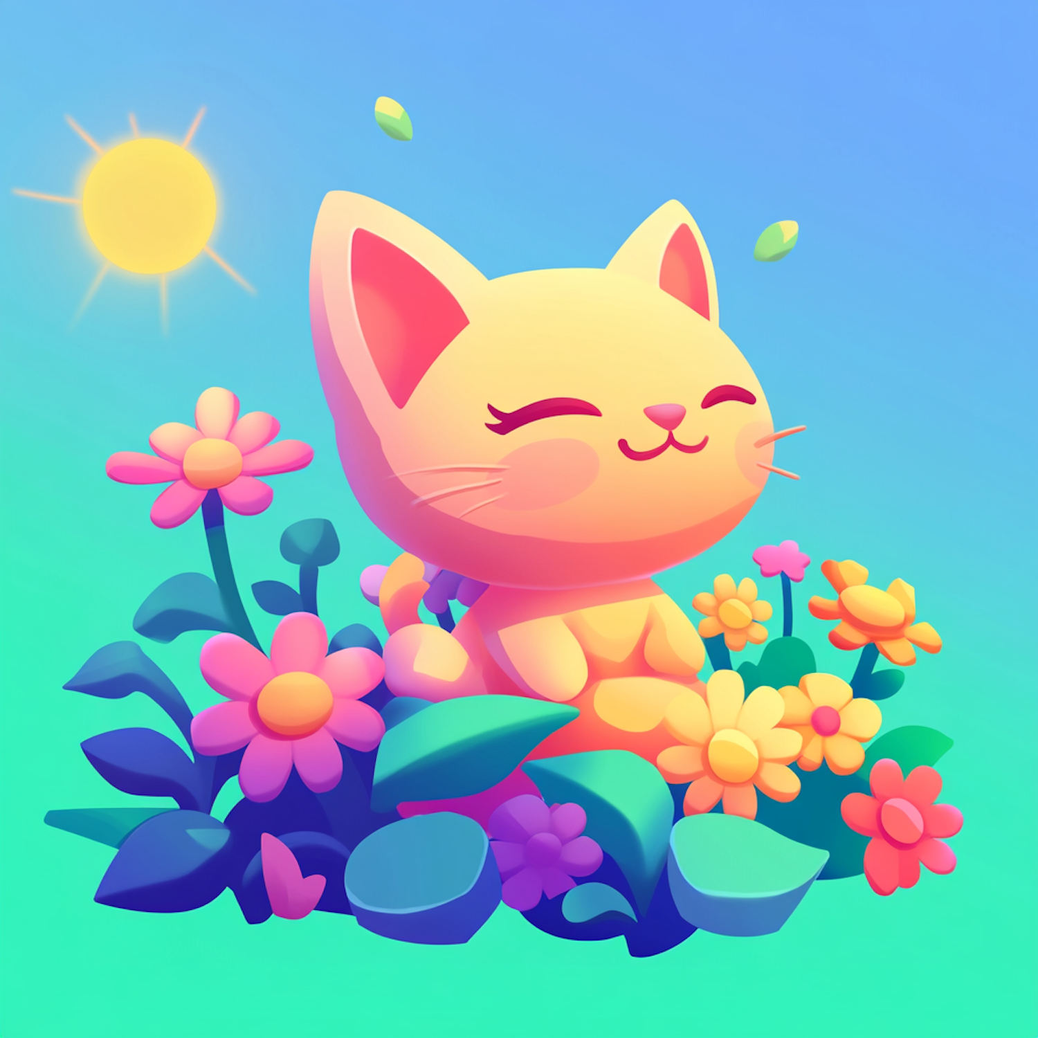 Cheerful Orange Cat Among Colorful Flowers