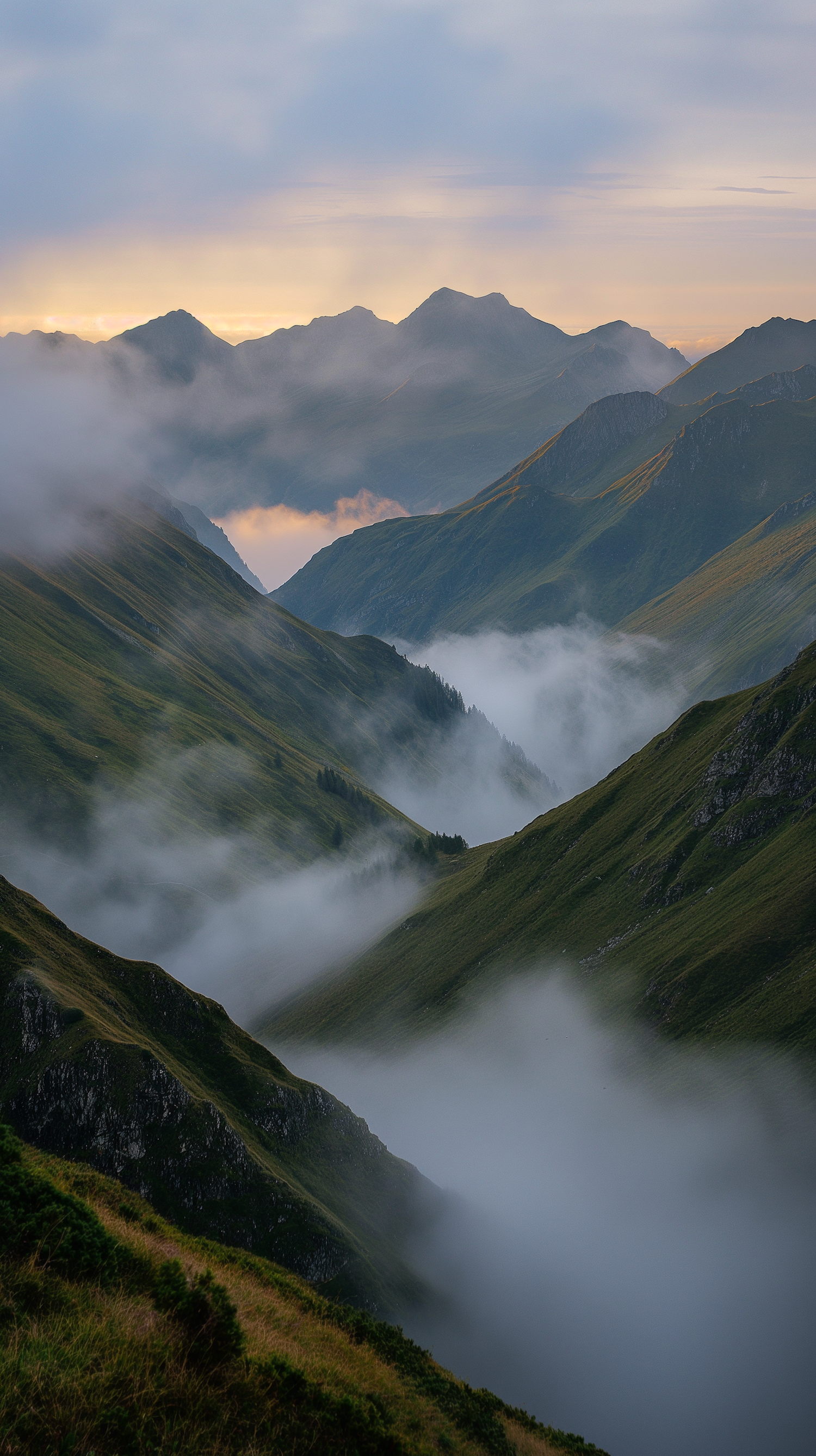 Serene Mountainous Landscape at Dawn/Dusk