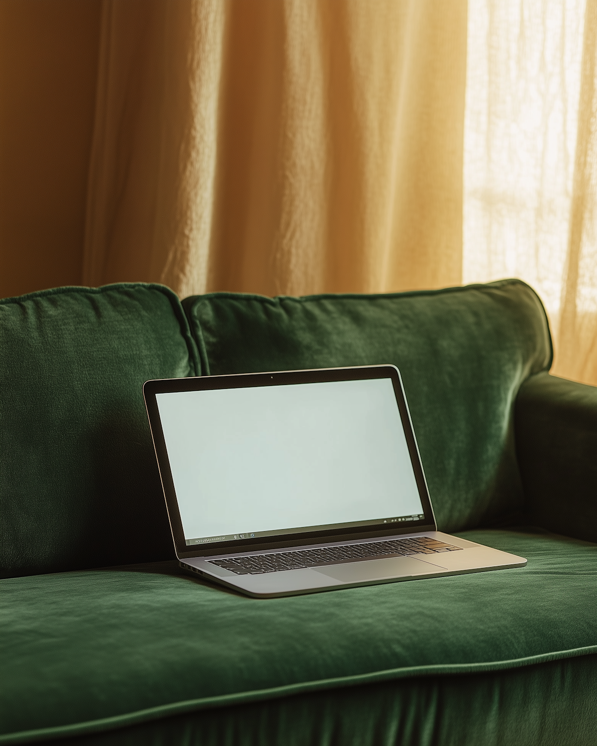 Laptop on Velvet Sofa