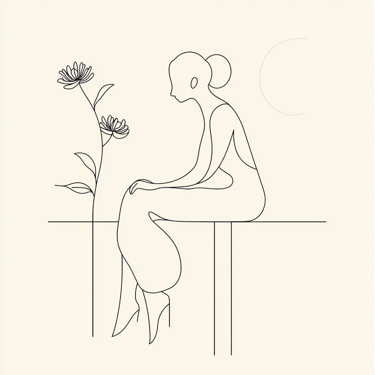 Minimalist Illustration of Woman and Flower