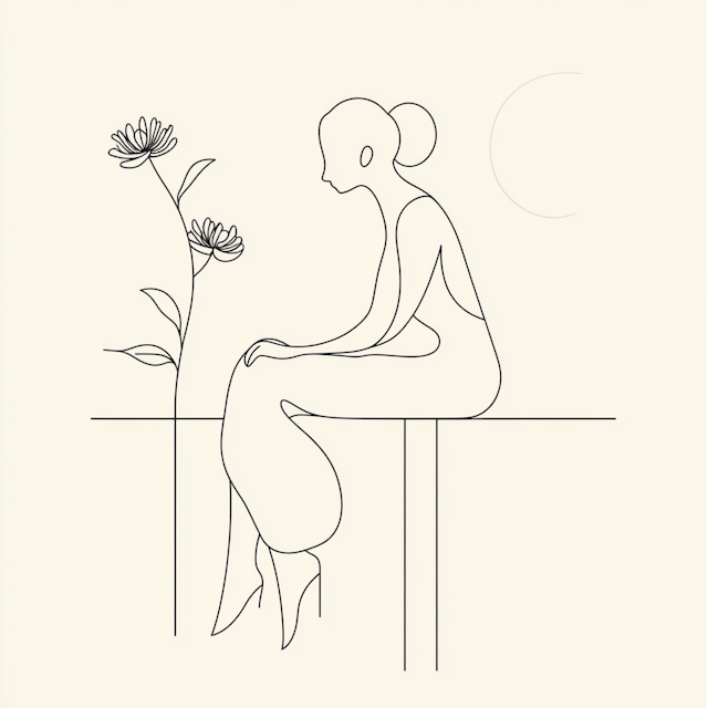 Minimalist Illustration of Woman and Flower