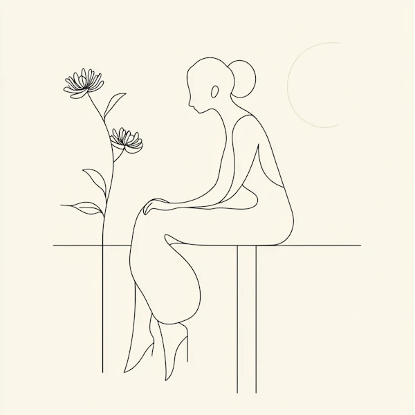 Minimalist Illustration of Woman and Flower