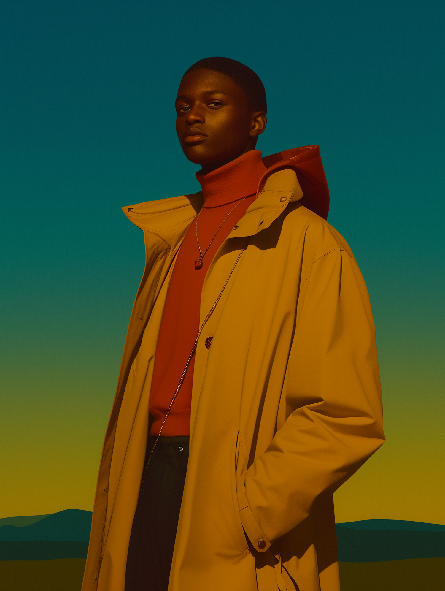 Person in Yellow Coat Against Gradient Background