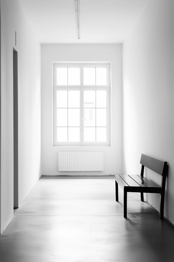 Minimalist Hallway with Black Bench