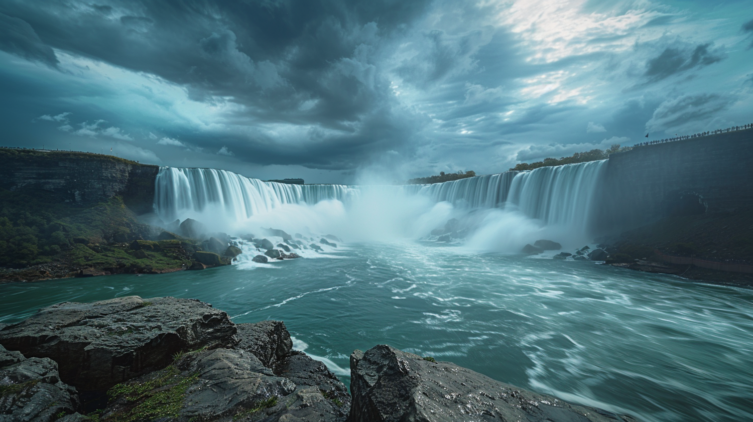 Majestic Waterfall and Dramatic Sky