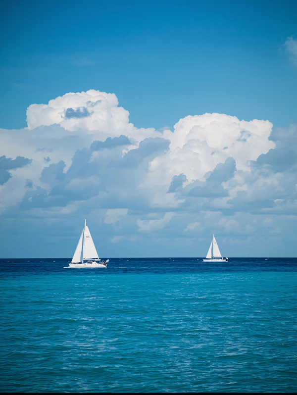 Sailboats on Blue Ocean