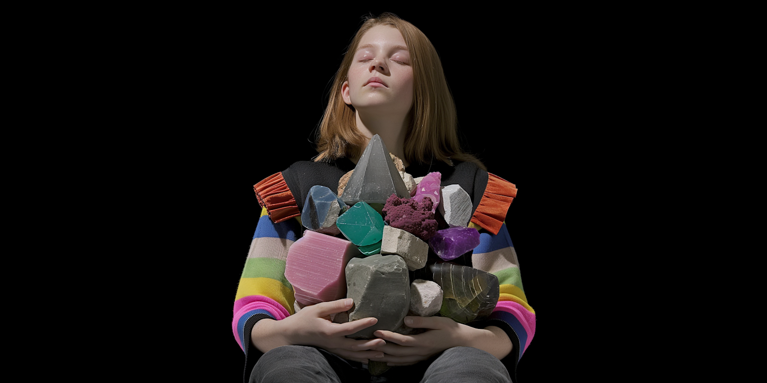 Girl with Colorful Stones - Healing Crystals