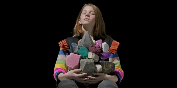 Girl with Colorful Stones - Healing Crystals