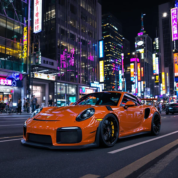 Orange Sports Car at Night