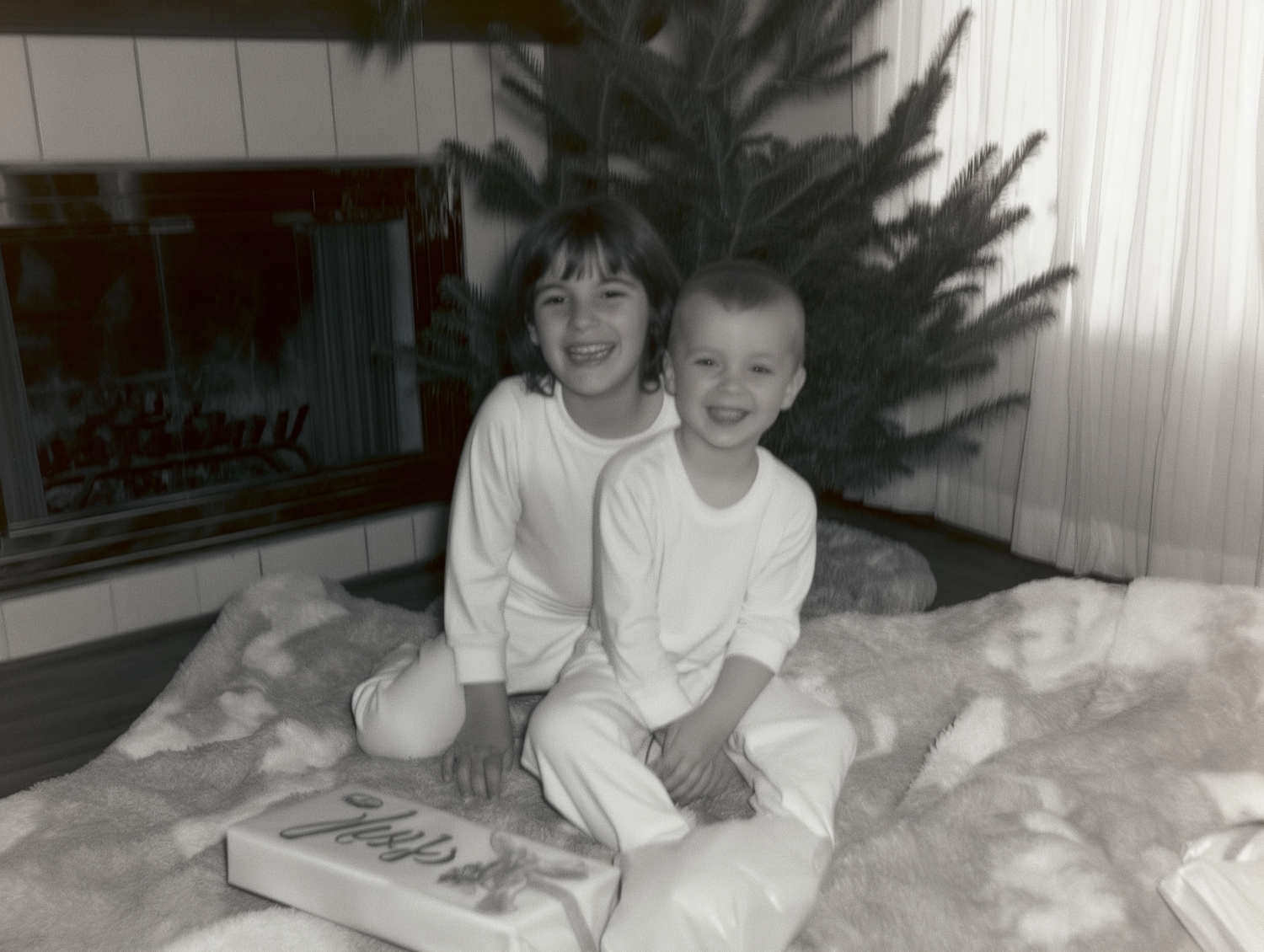 Joyful Siblings at Christmas