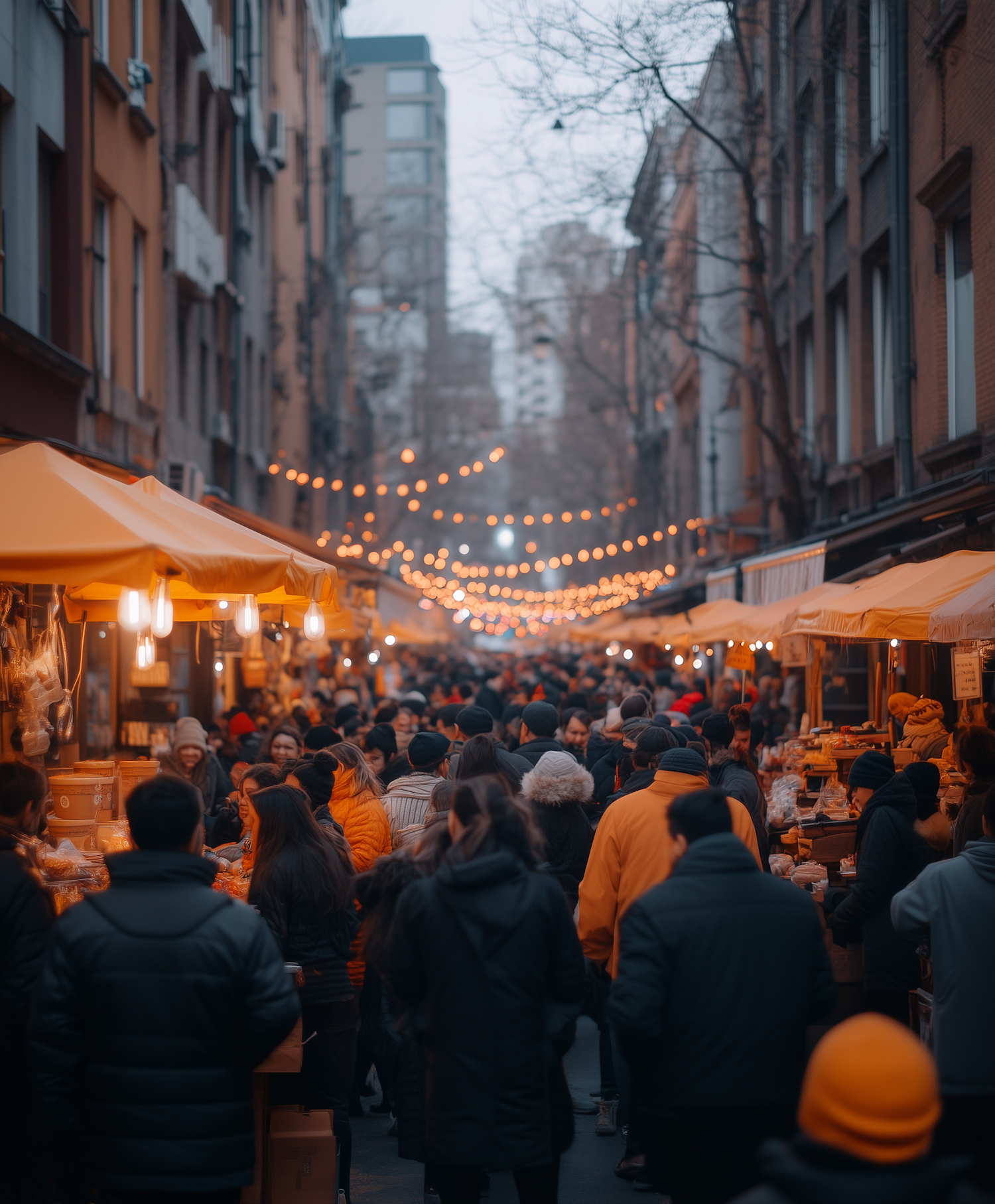 Bustling Winter Street Market