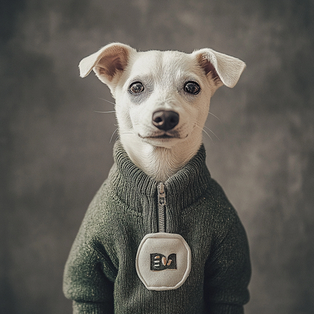 Dog in Green Sweater