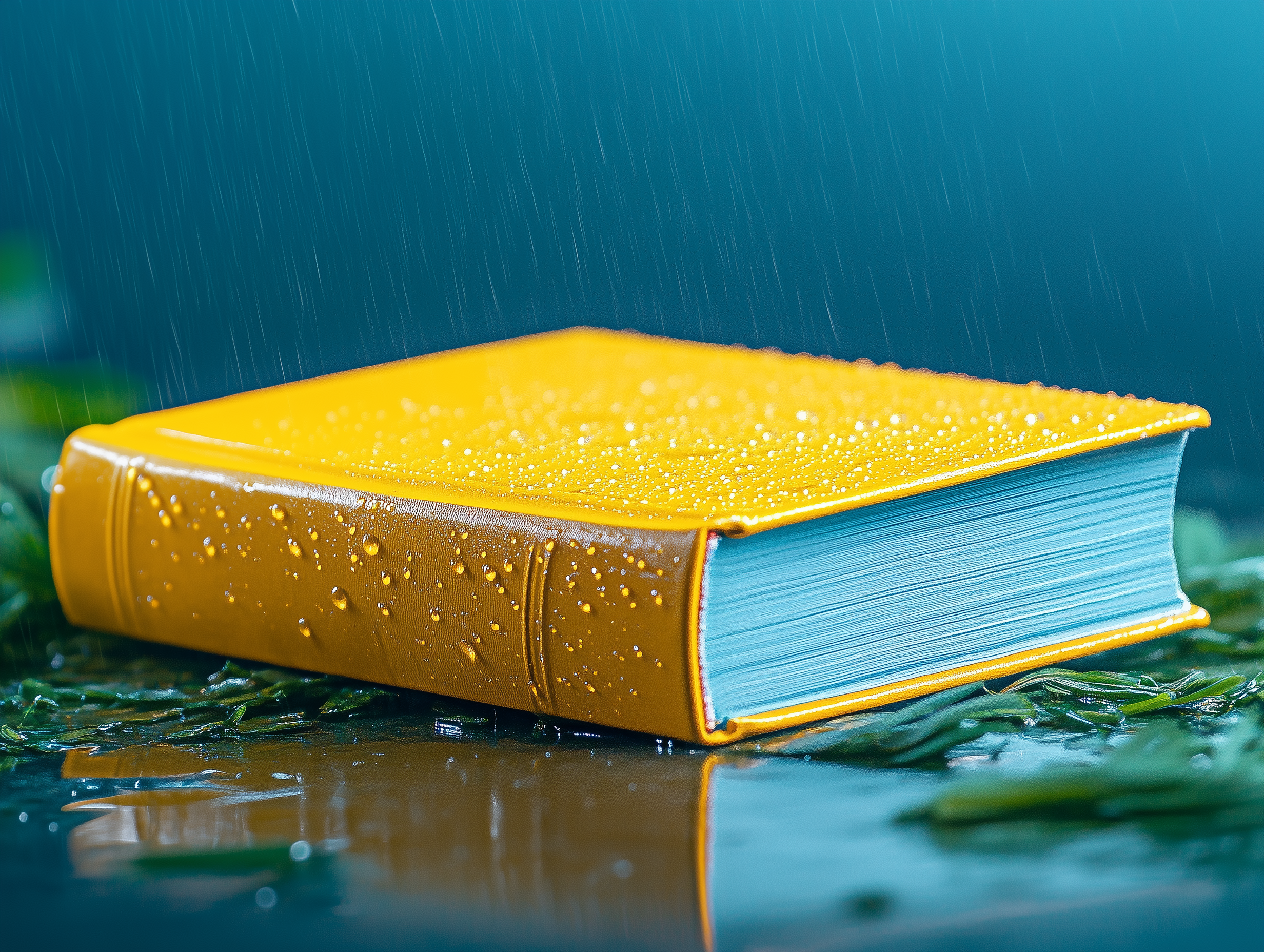 Yellow book in the rain