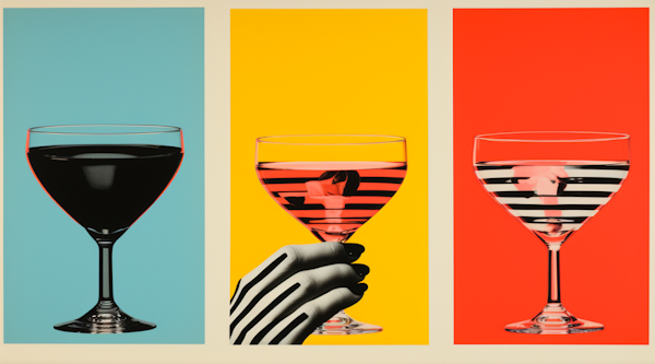 Triptych of Stylized Wine Glasses