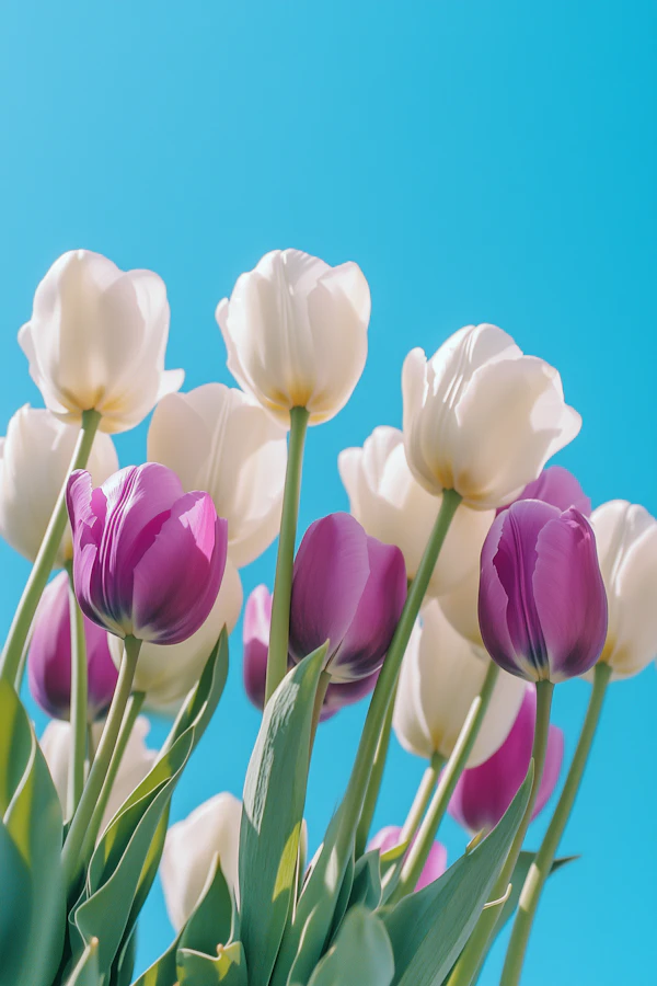 Tulips Under Blue Sky