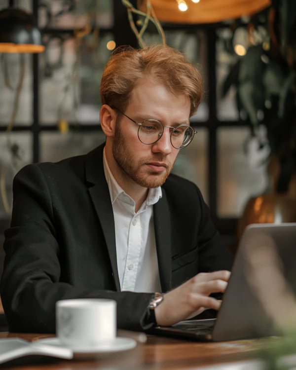 Man Working in Café