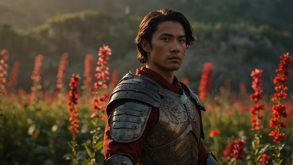 Knight in Field of Red Flowers