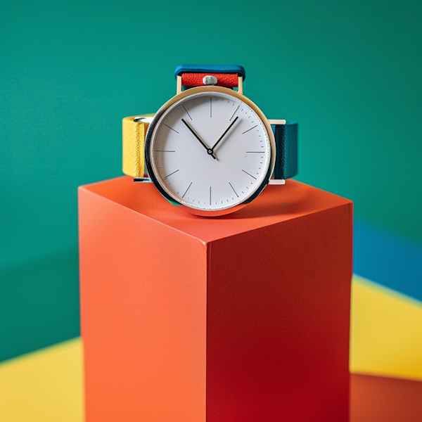 Minimalist Wristwatch on Vibrant Background