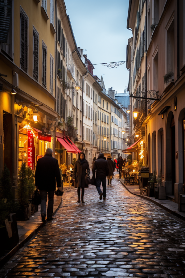 Enchanted European Cobblestone Street at Blue Hour