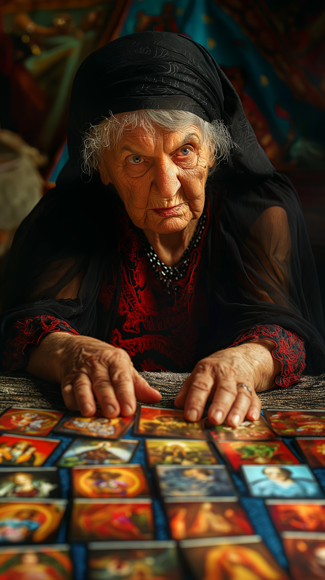 Elderly Woman Reading Tarot Cards