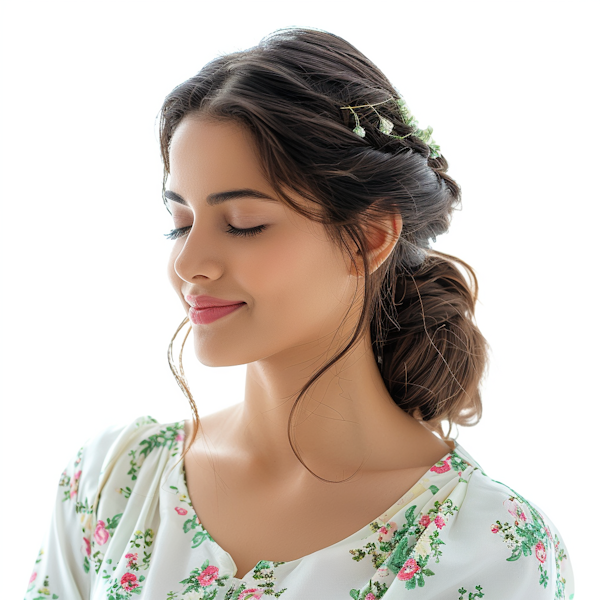 Serene Portrait of Young Woman with Nature Accents