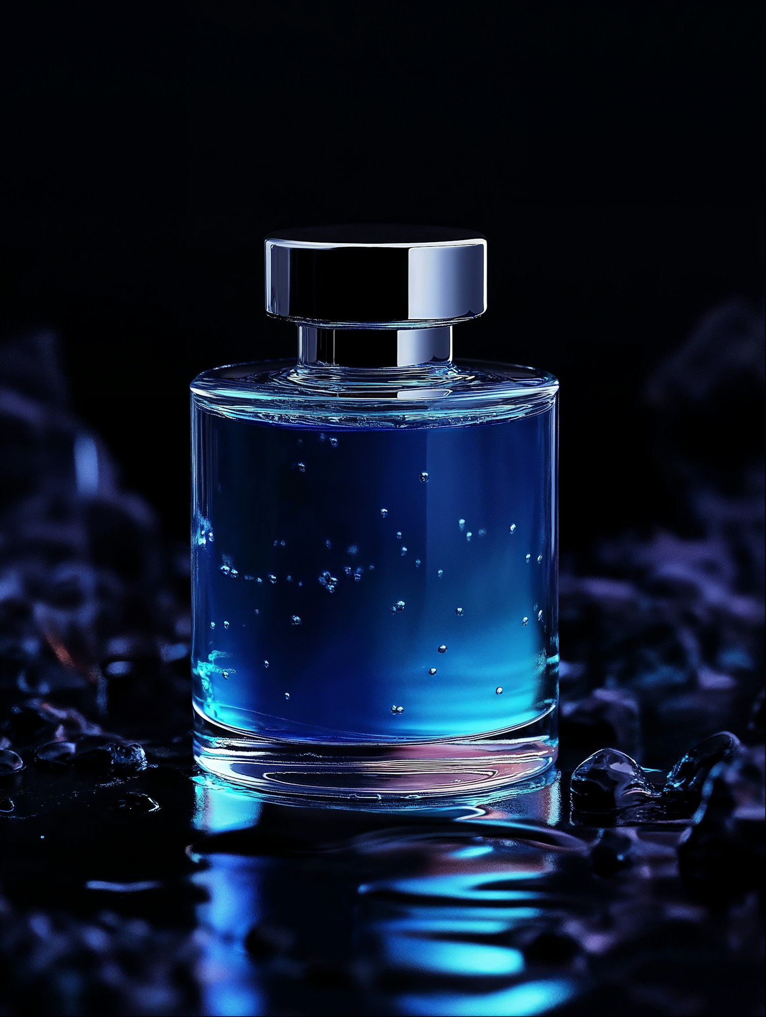 Elegant Glass Bottle with Blue Liquid