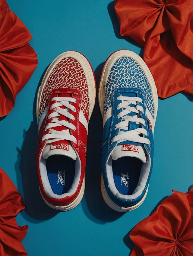 Colorful Sneakers on Blue Background