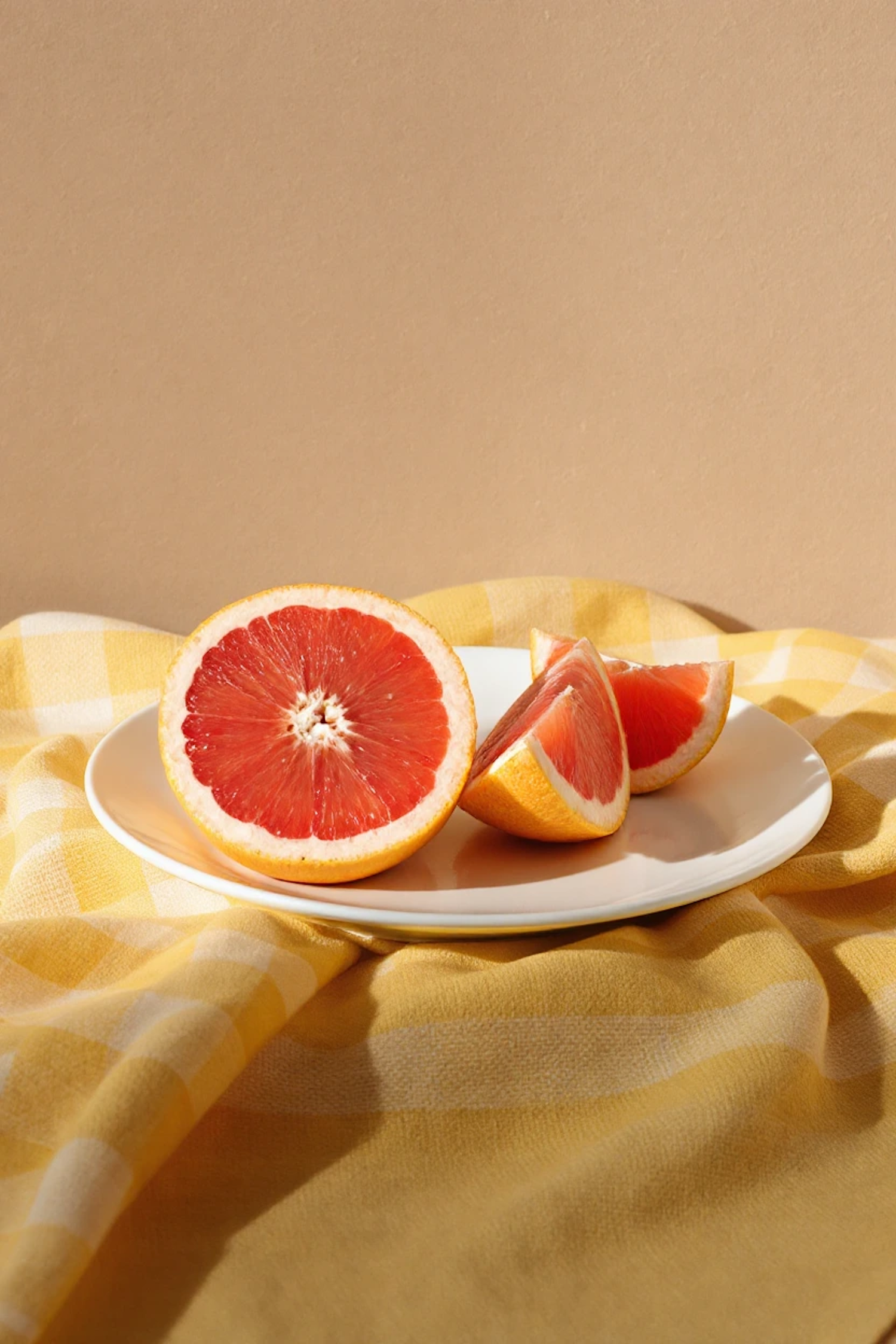 Grapefruit on Checkered Cloth